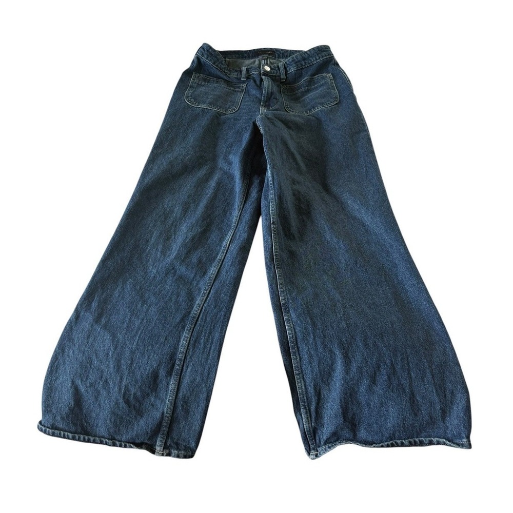 Free Assembly Womens High Rise Wide Leg Patch Pocket Jeans Dark Wash Blue Sz 6